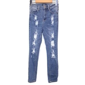 Wax Jean High Waist Skinny Destroyed Ripped Blue Denim Size 1/25